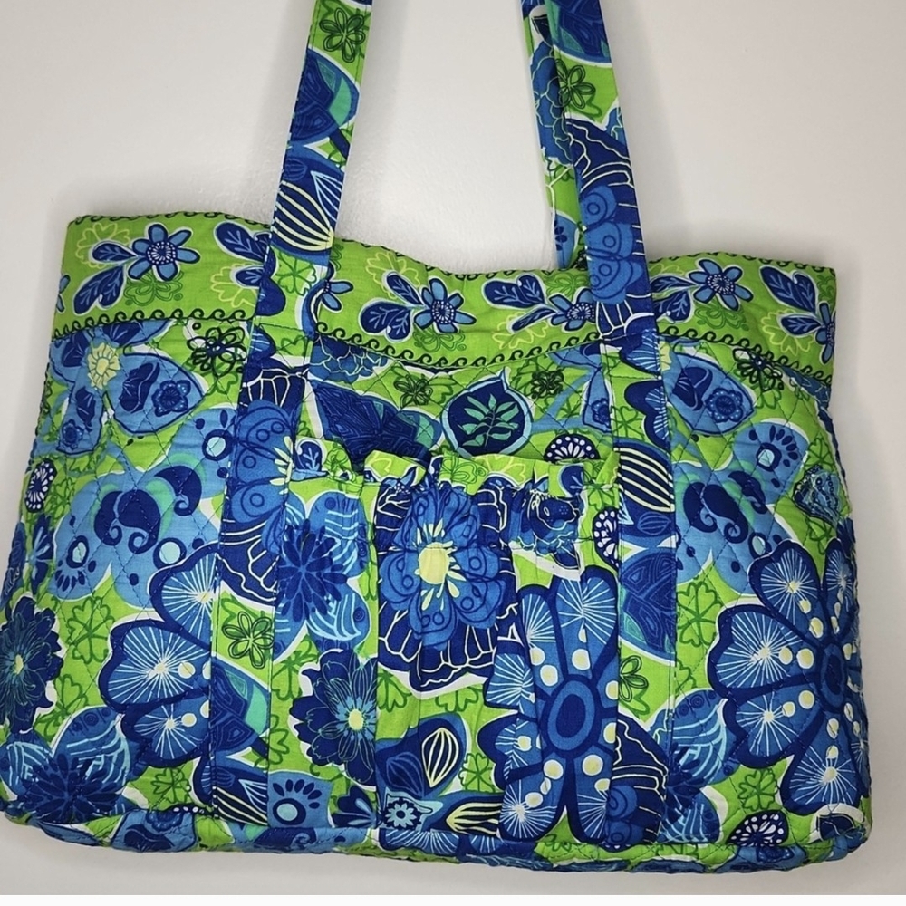 Vibrant Blue and Green Floral Tote Bag
